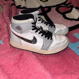 Nike White and Gray Athletic Shoes with High-Top Design